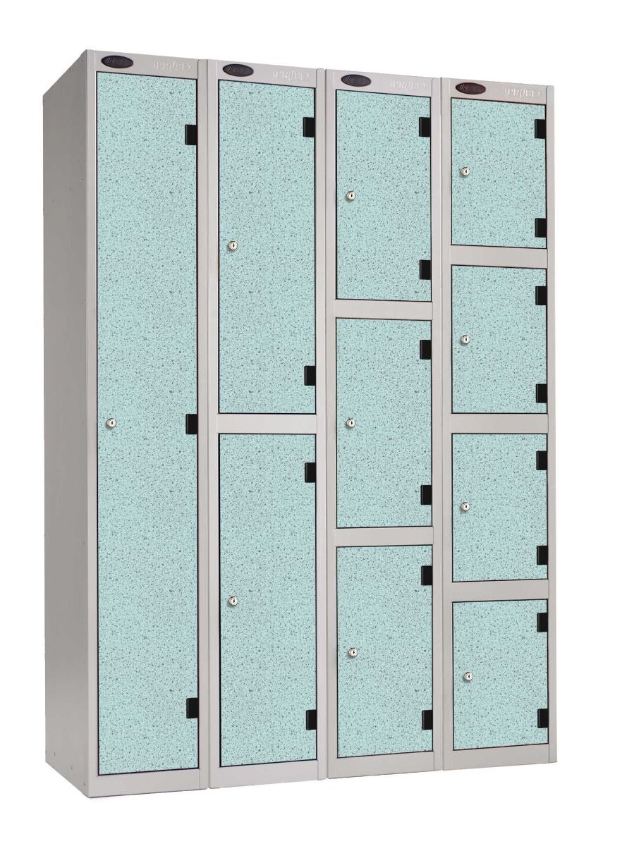 Laminate lockers - with solid grade laminate doors are the perfect choice for demanding wet or humid environments, such as spas, health centres, schools, leisure centres, swimming pools and the NHS.